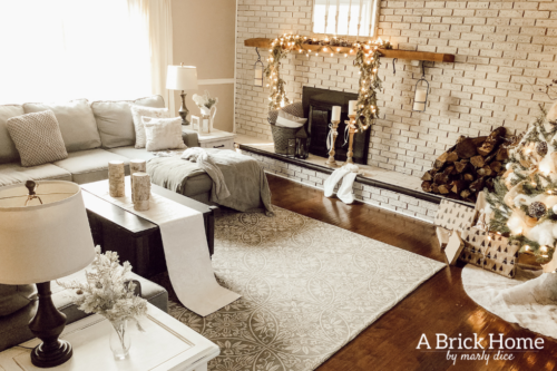 Neutral Christmas Mantel & A Cozy Family Room - A Brick Home by Marly Dice